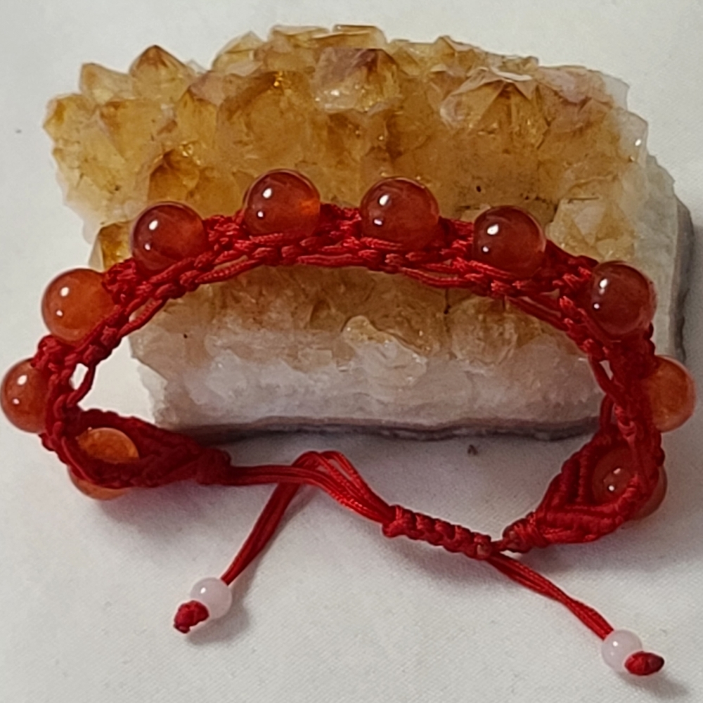 🌻NewCarnelian Red Crocheted Chinese Luck Bracelet